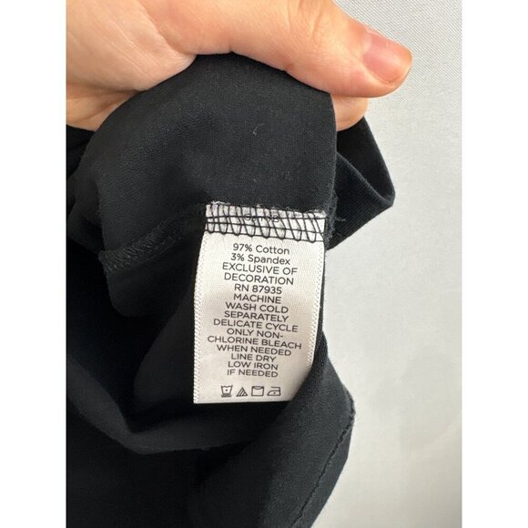 Susan Graver Black Lace Trim Cotton Blend T-Shirt L - Picture 4 of 5